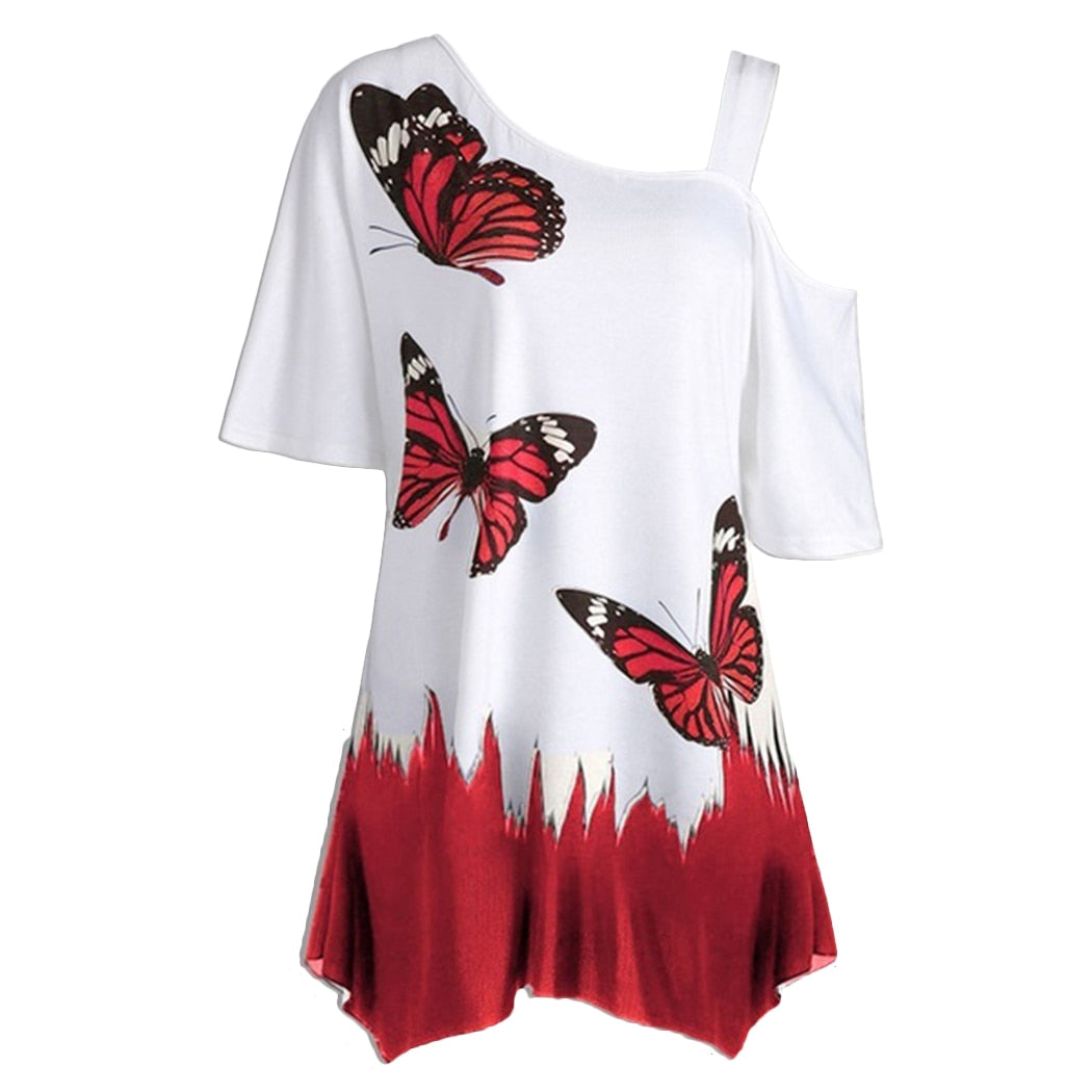 Short Sleeve  Women Tops One Shoulder  Fashion Butterfly