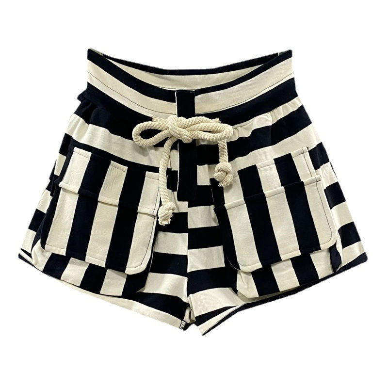 Striped Casual Cargo Shorts Women Hot Pants