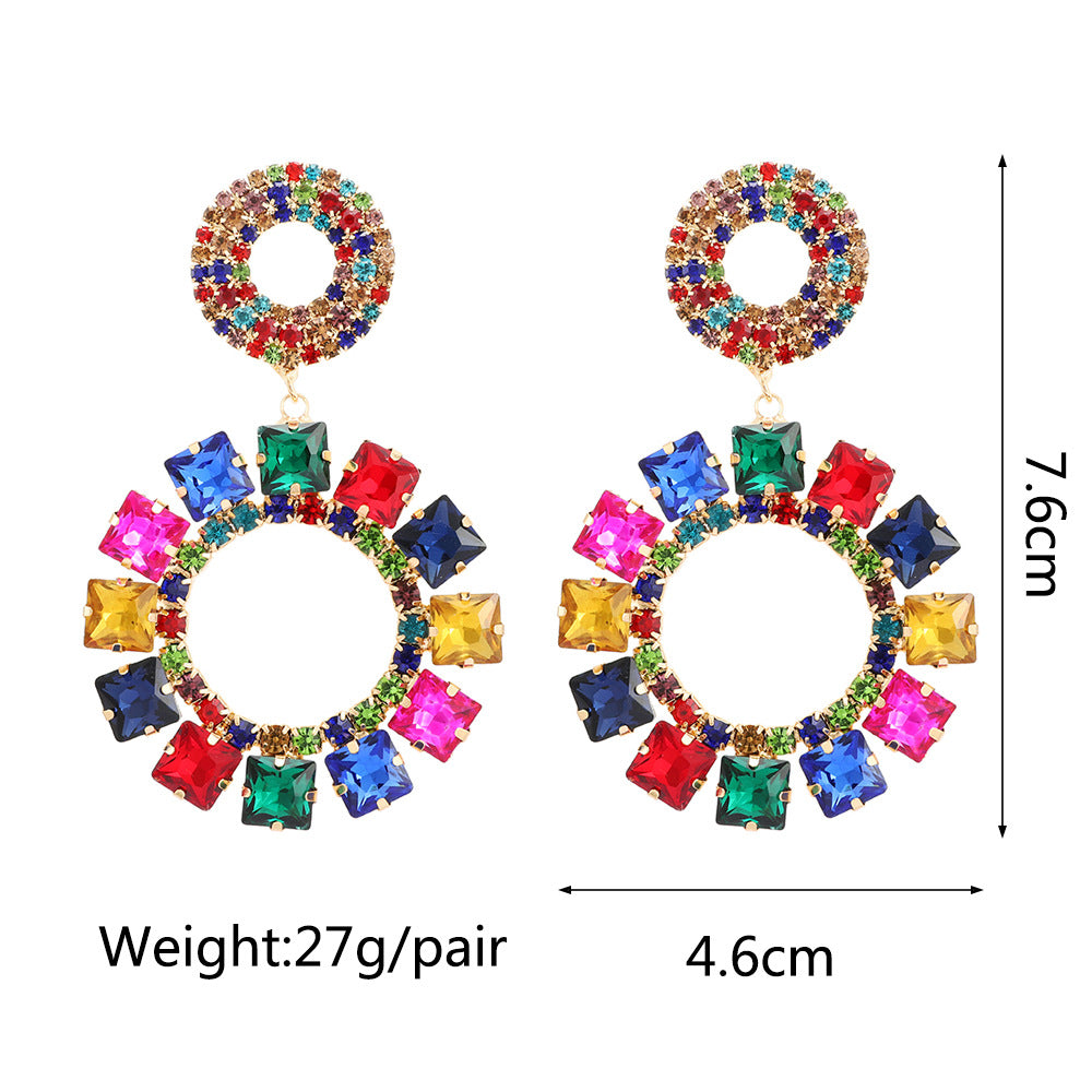 Round Pendant Earrings Diamond Ornament