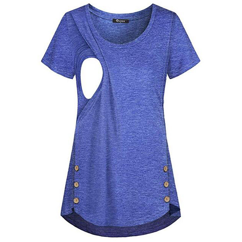 Short-sleeved round neck double row buttons