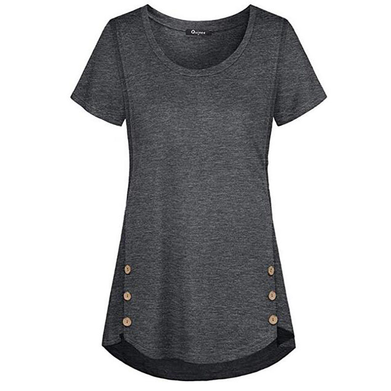 Short-sleeved round neck double row buttons